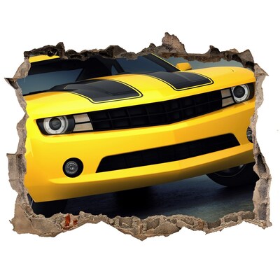 Trampantojo de pared rota efecto profundidad Una pared en ruinas con un coche amarillo