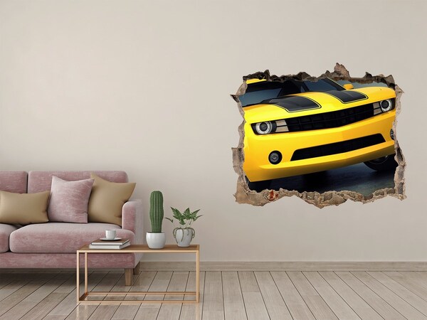 Trampantojo de pared rota efecto profundidad Una pared en ruinas con un coche amarillo