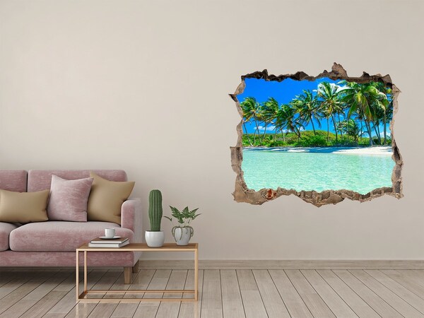 Vinilo pared rota 3d efecto realista Oasis tropical junto al mar