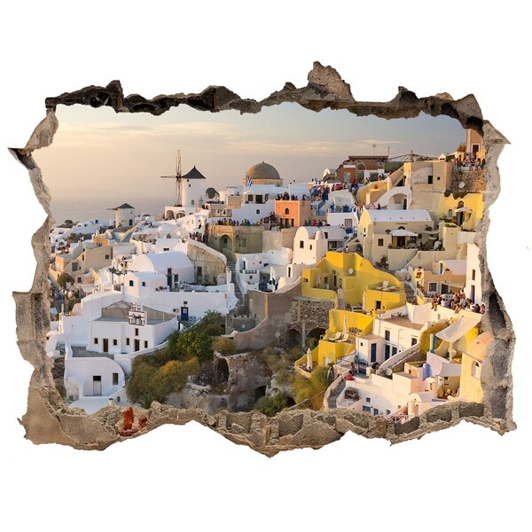 Vinilo pared rota 3d efecto realista Santorini en Grecia