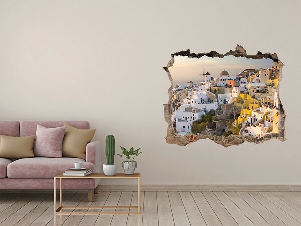 Vinilo pared rota 3d efecto realista Santorini en Grecia