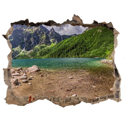 Pegatina de vinilo agujero 3d para pared Un lago de montaña en el valle