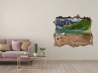 Pegatina de vinilo agujero 3d para pared Un lago de montaña en el valle