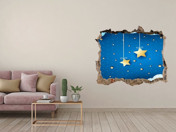 Vinilo pared rota 3d efecto realista Cielo nocturno con estrellas doradas