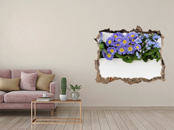 Vinilo pared rota 3d efecto realista Flores en un agujero en la pared