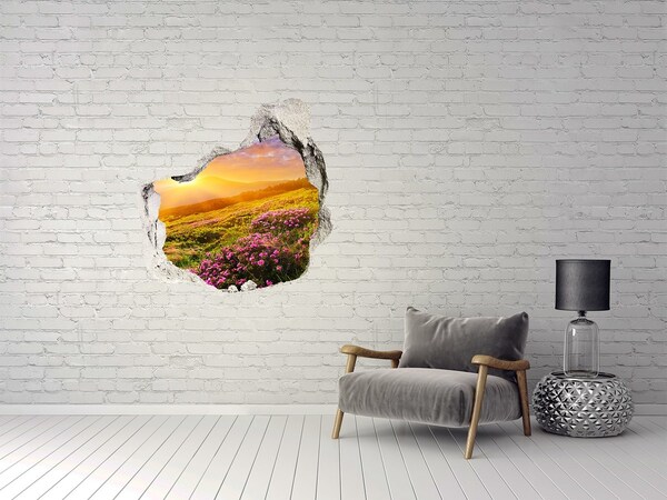 Vinilo decorativo boquete pared irregular Paisaje de montaña al atardecer