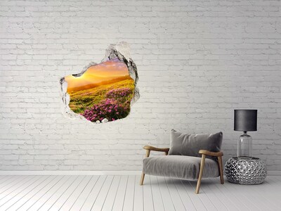 Vinilo decorativo boquete pared irregular Paisaje de montaña al atardecer