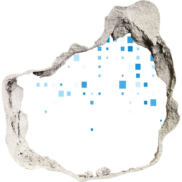 Pegatina efecto 3d pared rota decorativa Una pared dañada con cuadrados azules.