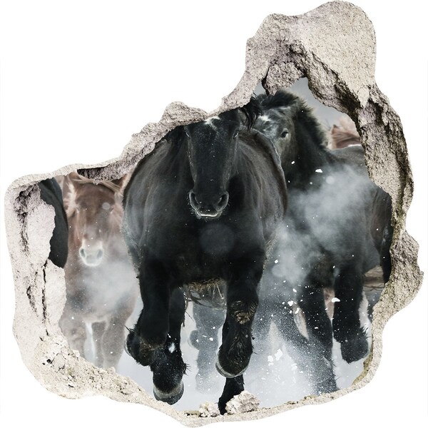 Fototapeta dziura na ścianę Galopujące konie przez ścianę