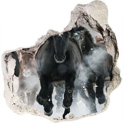 Fototapeta dziura na ścianę Galopujące konie przez ścianę