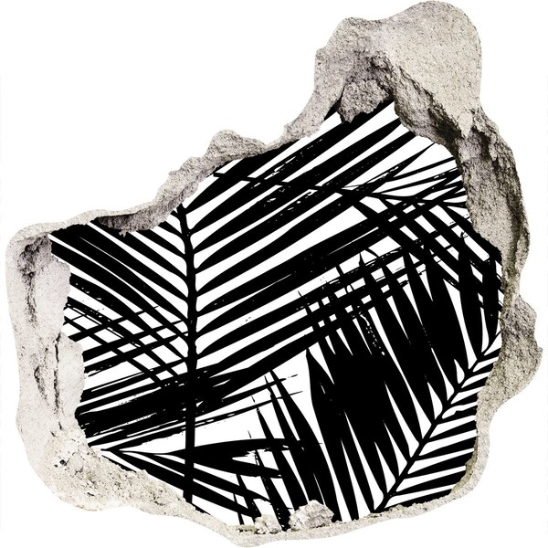 Pegatina efecto 3d pared rota decorativa Hojas tropicales en un agujero en la pared.