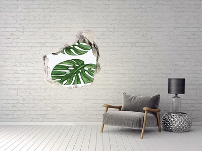 Vinilo decorativo boquete pared irregular Hojas verdes en hormigón