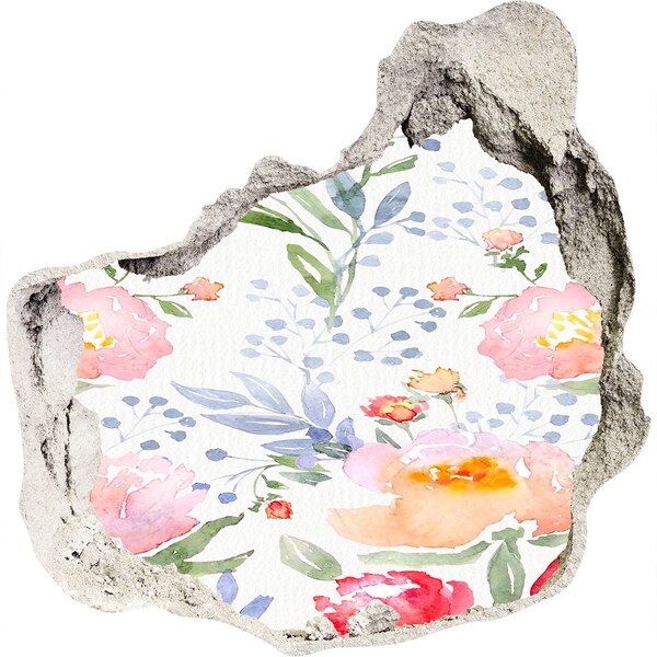 Vinilo decorativo boquete pared irregular Un mural floral en una pared dañada.