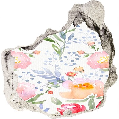 Vinilo decorativo boquete pared irregular Un mural floral en una pared dañada.