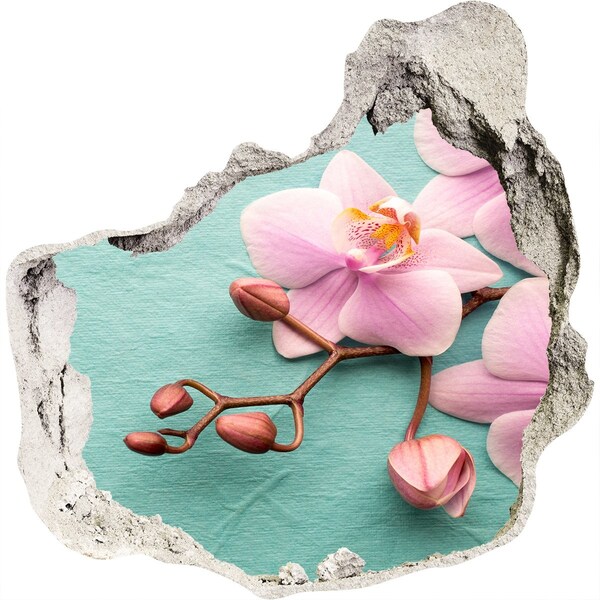 Vinilo decorativo boquete pared irregular Flor de orquídea en una pared dañada