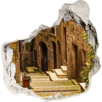 Pegatina efecto 3d pared rota decorativa Una calle encantadora en el pueblo.