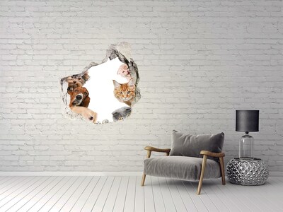 Pegatina efecto 3d pared rota decorativa Animales en un agujero en la pared