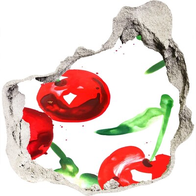 Vinilo decorativo boquete pared irregular Cerezas rojas en un agujero en la pared