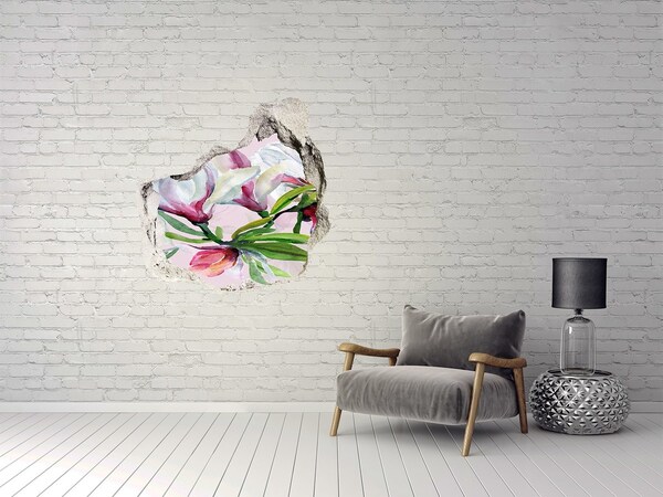 Vinilo adhesivo efecto agujero 3d para casa Un paraíso de flores detrás del muro.
