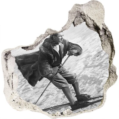 Pegatina pared rota trampantojo decorativo Esquiador de invierno de estilo retro