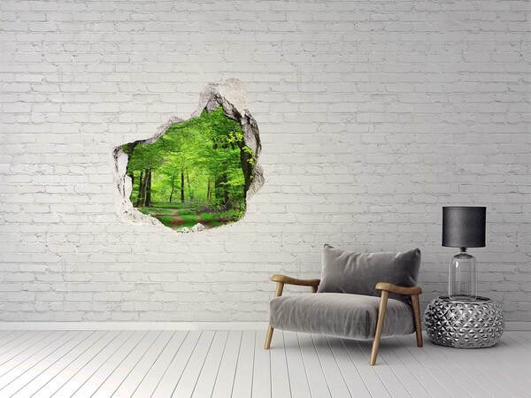 Vinilo adhesivo efecto agujero 3d para casa Bosque verde en un agujero en la pared