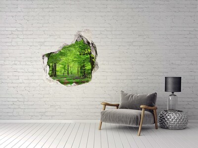 Vinilo adhesivo efecto agujero 3d para casa Bosque verde en un agujero en la pared
