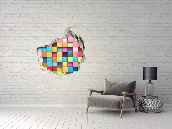 Vinilo adhesivo efecto agujero 3d para casa Bloques de colores en un agujero en la pared