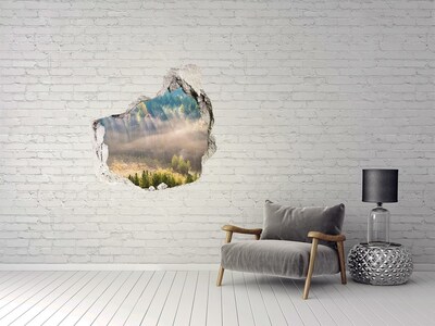 Vinilo decorativo boquete pared irregular Paisaje forestal detrás del muro