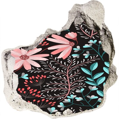 Fototapeta dziura na ścianę Kwiatowy wzór na czarnym tle