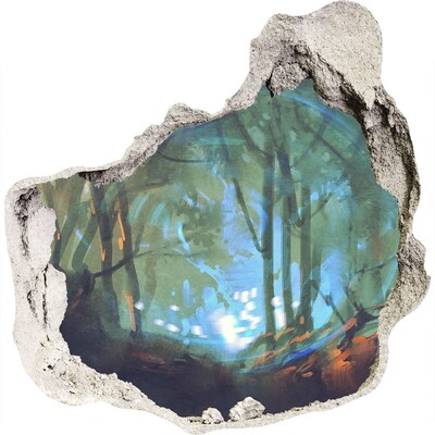 Vinilo decorativo boquete pared irregular Bosque misterioso a la luz de la luna