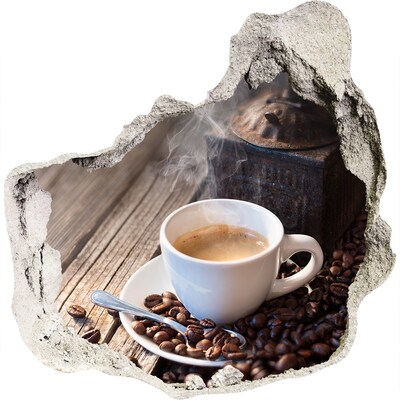 Vinilo decorativo boquete pared irregular Café en una cafetería acogedora