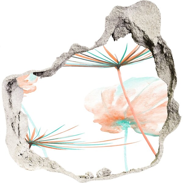 Pegatina pared rota trampantojo decorativo Paisaje de flores a través de un agujero en la pared.