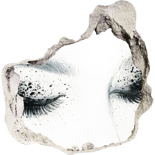 Pegatina pared rota trampantojo decorativo Ojos cerrados en un agujero en la pared.