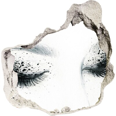 Pegatina pared rota trampantojo decorativo Ojos cerrados en un agujero en la pared.