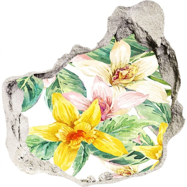 Vinilo decorativo boquete pared irregular Jardín de flores detrás del muro