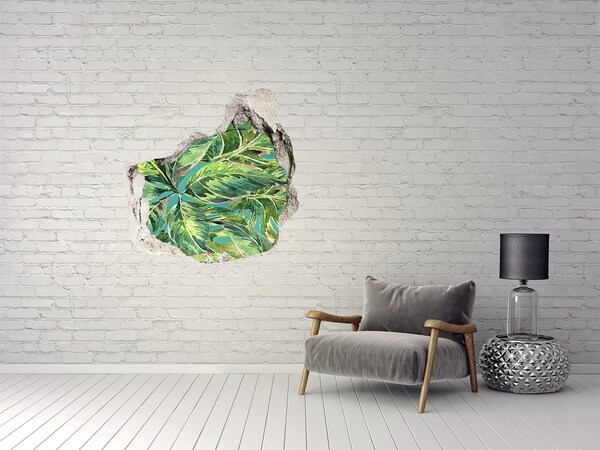 Pegatina efecto 3d pared rota decorativa Jungla verde detrás del muro