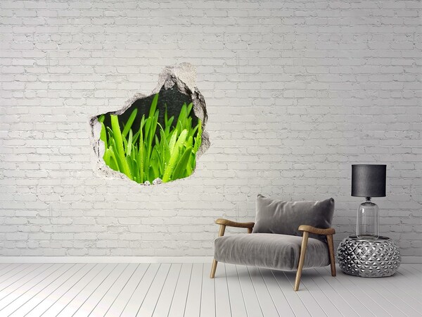 Vinilo decorativo boquete pared irregular Paraíso verde detrás del muro