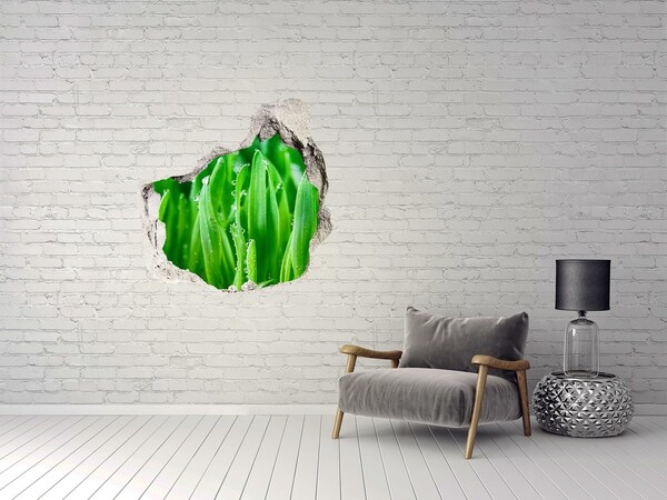 Vinilo decorativo boquete pared irregular Prado verde con gotas de agua