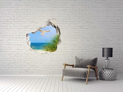 Pegatina efecto 3d pared rota decorativa Vista de la playa con una gaviota