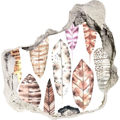 Pegatina efecto 3d pared rota decorativa Hojas de colores en un agujero en la pared.