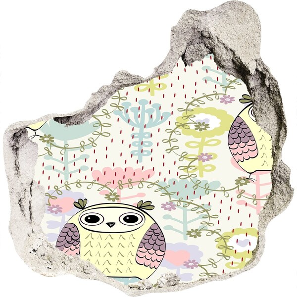 Vinilo adhesivo efecto agujero 3d para casa Agujero en la pared con un búho y flores