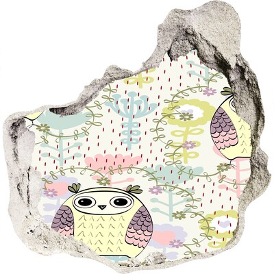 Vinilo adhesivo efecto agujero 3d para casa Agujero en la pared con un búho y flores