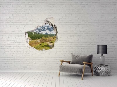 Pegatina efecto 3d pared rota decorativa Paisaje de montaña con un pueblo