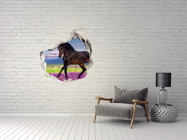 Pegatina pared rota trampantojo decorativo Un caballo contra un campo florido