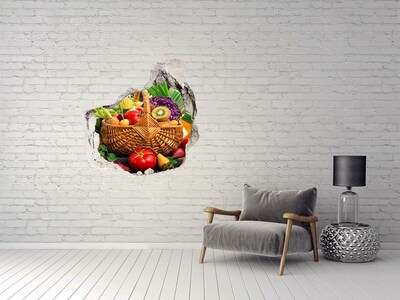 Pegatina efecto 3d pared rota decorativa Una cesta llena de frutas y verduras frescas.
