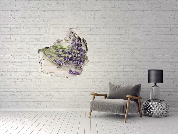 Vinilo decorativo boquete pared irregular Campo de lavanda detrás del muro