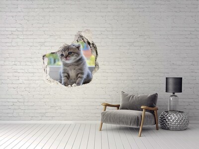 Vinilo adhesivo efecto agujero 3d para casa Gatito en un agujero en la pared