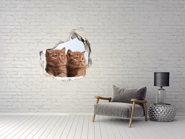 Vinilo decorativo boquete pared irregular Gatitos detrás de la pared