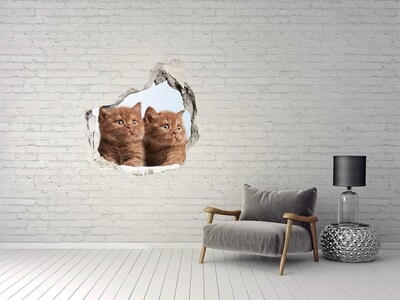 Vinilo decorativo boquete pared irregular Gatitos detrás de la pared