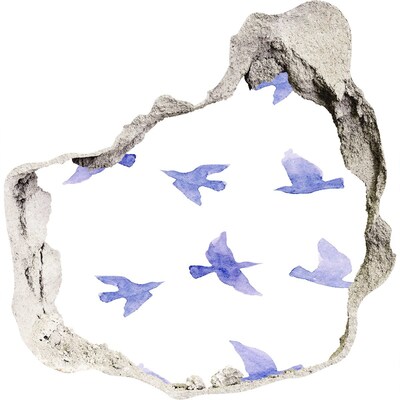 Pegatina pared rota trampantojo decorativo Cielo con pájaros en un agujero en la pared.